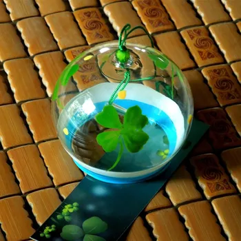  100gab/iepak 8*7cm Japāņu Stila Stikla Windchime Mājas Apdare Green Lucky Grass Zīmējums Karājas Lūgšanu Zvans Draugam Dāvanu