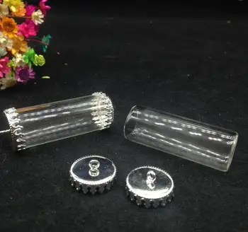  100sets/daudz 40*15mm caurule formas stikla globuss vāciņu sudraba pogu bāzes, kas ir bez apdares stikla pudeles, pudelītes kulons diy rotaslietas kaklarota