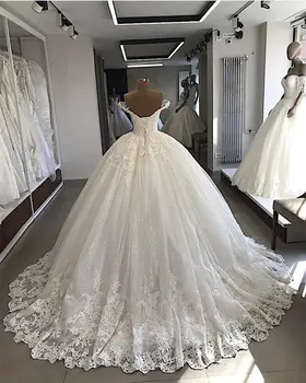  2019 Vintage Mežģīņu Kāzu Kleitas Plus Lieluma Appliques Dubaija Elegantu Līgavas Kleitas Mežģīņu Augšu, Elsojošs Balles Kleitas Vestido De Novia