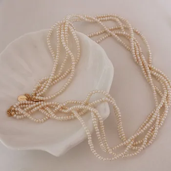  2022 Karstā Jauns Minimālisma Nekustamā Saldūdens Pērļu Kaklarota, 3mm izmērs Multi Layer Pērļu kaklarotu sānslīdi kaklasaite Vienkārši Delikāts Rotaslietas Sievietes