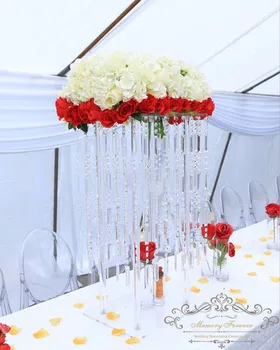  4gab/daudz kristāla lustra kāzu centrālais pīlāru, kāzu dekorēšana akrila ziedu stāv vāze uz galda posmā apdare
