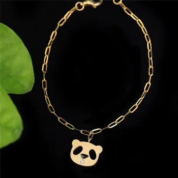  Aazuo Reālu Dimanta 18K Dzeltens Zelta Rotaslietas Dzīvnieku Panda Neatkarīgu Ar Ķēdes Aproce, Kaklarota, apdāvināto Bērnu Sievietēm Au750