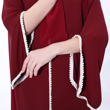  Abaya Musulmaņu Sievietes, Pērles, Pērļu Gara Kleita Elegants Puse Vakarā Taures Piedurknēm Luksusa V-veida kakla Maxi Drēbes, Marokāņu un turku Ramadan