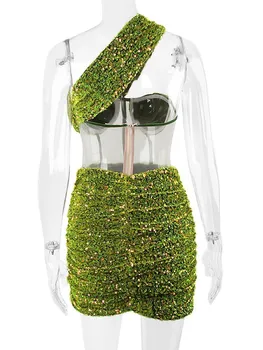  Amecire Modes Viena Pleca, Uzrāpieties Sequin Kleita Puse Drēbes Sieviešu Kluba Rave Tērpiem Slim Korsešu Ruched Bodycon Seksīga Kleita