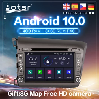  Android 10 Honda Civic 8 FK FN FD 2007. - 2013. gadam Auto DVD PX6 GPS Navigācijas Carplay Radio Stereo Multivides Video Atskaņotājs 2din