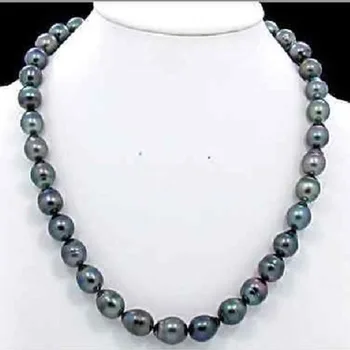  Apdullināšanu 12-13mm tahitian pāvs zaļā pērle necklaces18inch 925silver