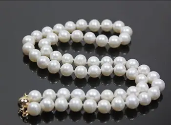  Apdullināšanu!AAA++ 9-10mm Baltas Apaļas Akoya Kultivētās Pērles Kaklarota 18