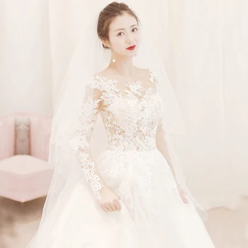  Ar garām piedurknēm ar mežģīņu kāzu kleita 2020. gadam luksusa-Line kāzu kleitas plus lieluma nekustamā foto princese weddingdress vestido de novias