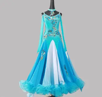  Balles Valsi Deju Kleitas Uz Lady Jauns Dizains Elengant Tango Deju Valkāt Sieviešu Standarta Balles Deju Kleita zilā MD520