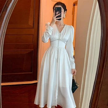  Balts Elegants Franču Kleita Sievietēm Ir 2021. Jaunu V Kakla Garām Piedurknēm Rhinestone Slim Līgavas Kleitas, Sieviešu Puse Kleitas
