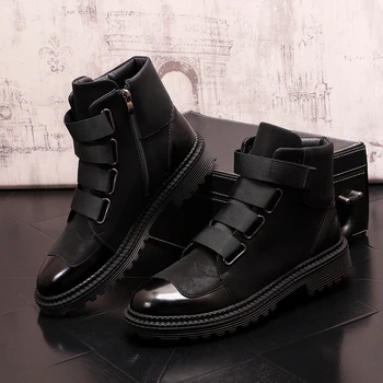  Britu stila vīriešu atpūtas oriģinālo ādas zābaki melnā jūra baltas kurpes, kovboju potītes boot jaunatnes skaists platformas botas zapatos