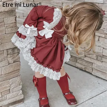  Bērnu Kleita Meitenēm Ir 2021. Bērnu Mazas Meitenes Ar Garām Piedurknēm Red Vintage Lolita Princese Ziemassvētku Kleitas, Bērnu Drēbes L510203