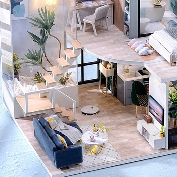  DIY Miniatūras Rotājumi Mājas Dzīvojamā Istaba Darbvirsmas Apdare Koka Amatniecības 3D Modeli, Radošu Dzimšanas diena Ziemassvētku Dāvanu Diy Māja