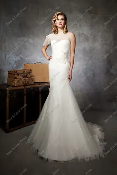  Drēbes de mariee Pasūtījuma vestido de noiva Ierašanās Sirēna Plisēt Frēzēšana Grīdas-garums-Tilla Vintage Kāzu Kleitas 2019 Līgava Kleita
