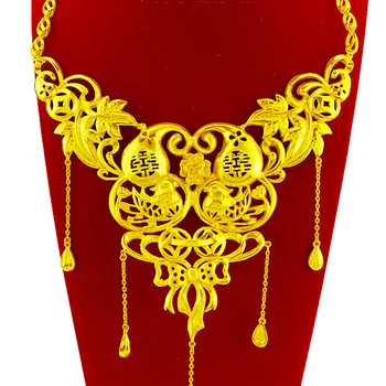  Dāmas Luksusa 24K Zelta Pārklājumu Kāzu Līgavas Kaklarota Mandarīnu Pīle Zelta Izsmalcinātu Rotaslietas Kaklarota Šarmu Ķēdes Kāzu Dāvanu