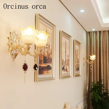  Eiropas luksusa kristāla sienas lampas dzīvojamā istabā fons guļamistabas gultas lampa, francijas pils, senā kristāla sienas lampas