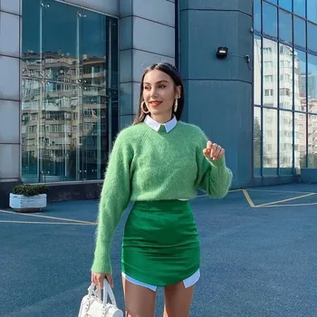  Elegants Lielās Ielas Zaļā Sexy Sieviešu Mini Svārki Ir 2021. Vasaras Biroja Dāma Gadījuma Bodycon Šiks Puse Modes Svārki