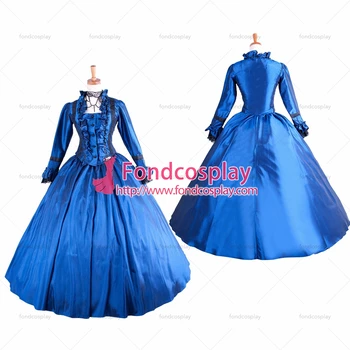  Fondcosplay Viktorijas ROKOKO Tērpu Bumbu zilā Tafta žakete, svārki Gothic cosplay Kostīmu Pielāgotu[G1606]