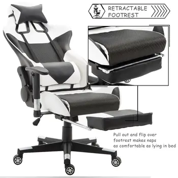  Giantex Ergonomisks Sēdeklis Spēļu Krēsls Modernā Augstas Atpakaļ Sacīkšu Biroja Krēsls ar Muguras Atbalsts un Kāju balsts HW56576WH