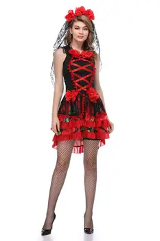  Halloween pieaugušo gara līgava kostīmu ragana cosplay kostīmu bat ragana vampīru princese kleita piemērota jebkura attēls