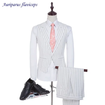  Ir 2021. Cilvēks Tērpi Svītrainu Audumu Līgavainis Tuxedos Groomsman Uzvalks Pielāgotus Biznesa Uzvalks, Kāzu Kostīms(Jaka+bikses+veste)