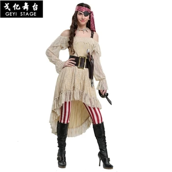  Jauni pieaugušo pirāts acu kapteinis deluxe dāma jūras pareizi ģērbties cosplay halloween kostīmu ģērbies kā karnevāla kleita
