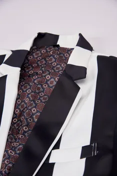  Jaunu 2019 Vīriešu slim Melns un balta svītraina Žakete tērpi Dziedātāja Kostīmi Vīriešu apģērbu kleita