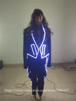  Jaunā Dizaina LED Gaismas Naktsklubs Balles Tērpu Led MJ Stila Uzvalks Sieviešu Smokings Viesmīļi Drēbes Skatuves Sniegumu Deju apģērbi