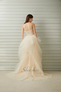  Jusere līgavas kleitu elegants strapless šampanieša kāzu kleita bez piedurknēm-line tilla vienkārši pleating līgavas kleita