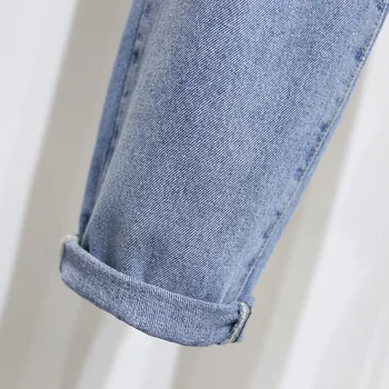  Lielu caurumu džinsi sieviešu augstais viduklis Kapri Bikses vasaras zilā zaudēt korejas lielgabarīta Harlan bikses