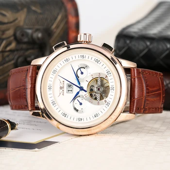  Mehāniskās Skatīties Bronzas Ādas Joslā, Automātiska-self-winding Pulksteņi, Baltie arābu Cipariem Dial Biznesa Stils Timepieces Pulkstenis