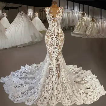  Milzīgais Lāce Nāriņa Kāzu Kleitas Ilgu Vilcienu 2021 Couture V Kakla Ilūziju Līgavas Kleita Plus Lieluma Tērpi Līgava Kleitas Vestidos