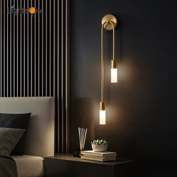  Moderna guļamistaba gultas sienas lampa, vienkārša un radošās dzīves telpas fona sienas visu vara lampas