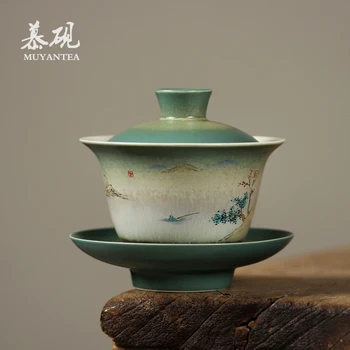  MuYan tureen jingdezhen kung fu tēja tējas tases ir roku apgleznoti krāsu glazūru uz trīs, lai segtu lielā bļodā