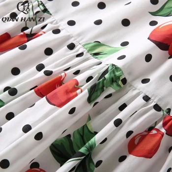  Qian Han Zi dizaineru modes skrejceļa Maxi svārki vintage Ķiršu punkti drukas Brīvdienas kokvilnas Ilgi svārki Sieviešu Pavasara vasaras elegance