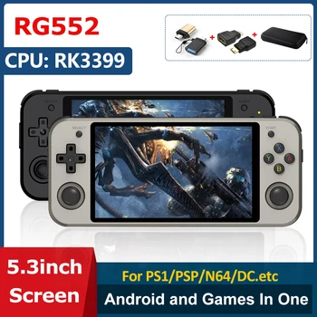  RG552 Rokas Video Spēļu Konsoles Duālās Sistēmas Android + Linux 5.36 Collu IPS skārienjutīgais Ekrāns, RK3399 Čips Iebūvēts 4000+ Klasiskās Spēle