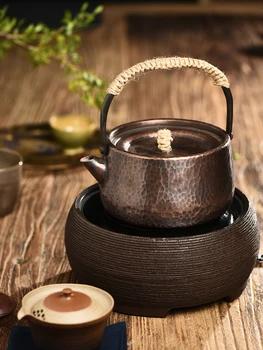  Roku darbs metālkalumi tīra vara tējkanna Japāņu stila retro liela jauda, vārot tēju izgatavošanas pot teaware dāvanu 1100ml
