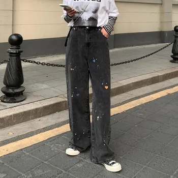  Sieviete Džinsi Ar Augstu Jostas Drēbes Plaša Kāju Džinsa Apģērbu Zilā Streetwear Vintage Kvalitāte Ir 2021. Modes Harajuku Taisnas Bikses