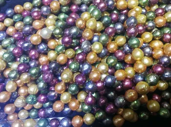  Sieviešu Rotaslietas dabas bumbieru 10x12mm Spilgti Krāsains baroka pērle 925 sudraba aizdare kaklarota Dabīgo saldūdens pērli 17