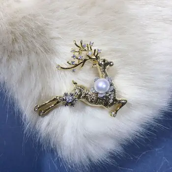  Smalka itāļu amatniecības dabīgo saldūdens pērļu broša dāvanu gatavo briežu broša-kvalitatīvu Ziemassvētku dāvana