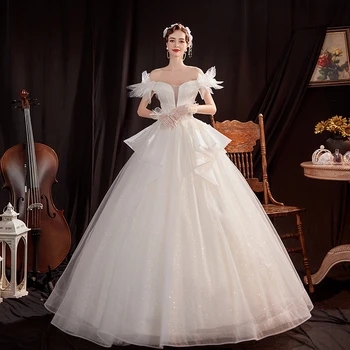  SSYFashion Jauna Eleganta Baltā Kāzu Kleita Pils Princese Līgava Salds Mežģīņu Ziedu-line Ilgi, Kāzu Tērpu Vestido De Noiva