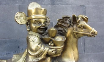  Tautasdziesmu Fane, Misiņa, Vara Feng Shui Laimīgs Dieva bagātības Braukt YuanBao Zirgu Statuja