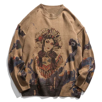  TEDSN Vīriešu un Sieviešu Trikotāžas Džemperis Ir 2021. Ziemas Streetwear Top Modes Vintage Ķīniešu Stilā Operas Kašmira Džemperis Džemperis, Apģērbs