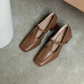  Vichelo Karstā jauns ierašanās Mary janes francijas romantiska nekustamā ādas kvadrātveida kājām augstpapēžu kurpes siksnu sprādzes retro modes sieviešu sūkņi L14