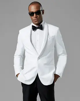  Vīriešiem, kāzu uzvalki līgavainis valkā baltu klasisko tuxedos vienu pogu 2019 pasūtījuma