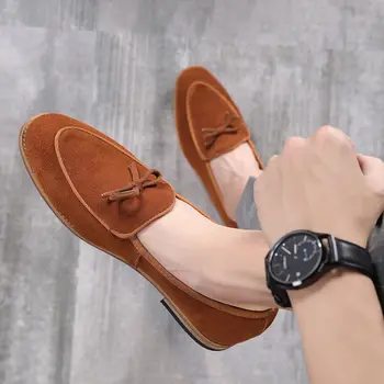  Vīriešu ādas Lefu kurpes Britu modes mazās ādas kurpes jaunas vasaras vīriešu kurpes elpojošs Doudou apavi