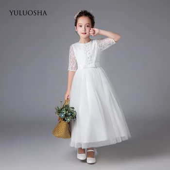  YULUOSHA White Flower Girl Dress Vērtnes Bumbu Kleita Grezna Kleitas Meitenēm Pirmo Komūniju Kleitas Meitenēm Kāzu Meitene Kleita