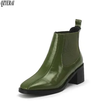  Īstas ādas sieviešu zābaki Sieviešu zābaki jātnieku zābaki black green modes Rudens ziemas Sieviešu kurpes Izmērs 34-41