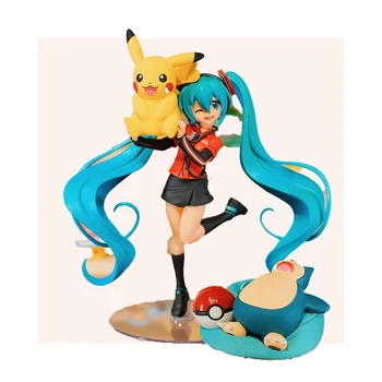 Īstu Anime kawaii Hatsune Miku Vienādu Skaitli Ar cute Pokemon Pikachu PVC Modeli, Lelle, Rotaļlieta, Bērnu Dzimšanas dienas Dāvana