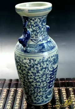  Ķīnas Zilā un baltā porcelāna Dubultā laime rotājumi vāze